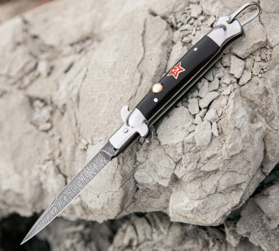 Выкидной нож Флинт из дамасской стали